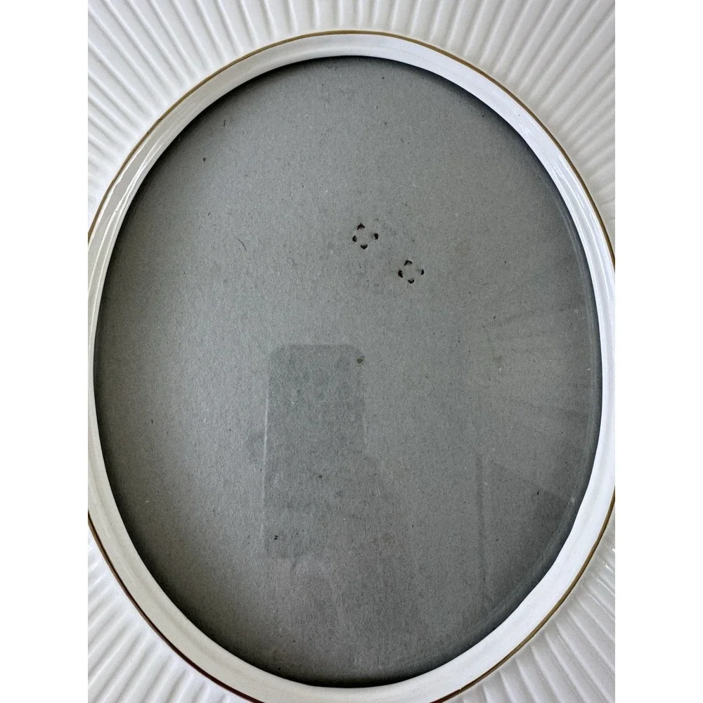 Vintage Burnes of Boston 8x10 White Ceramic Picture Frame Gold Trim Ribbed Desig